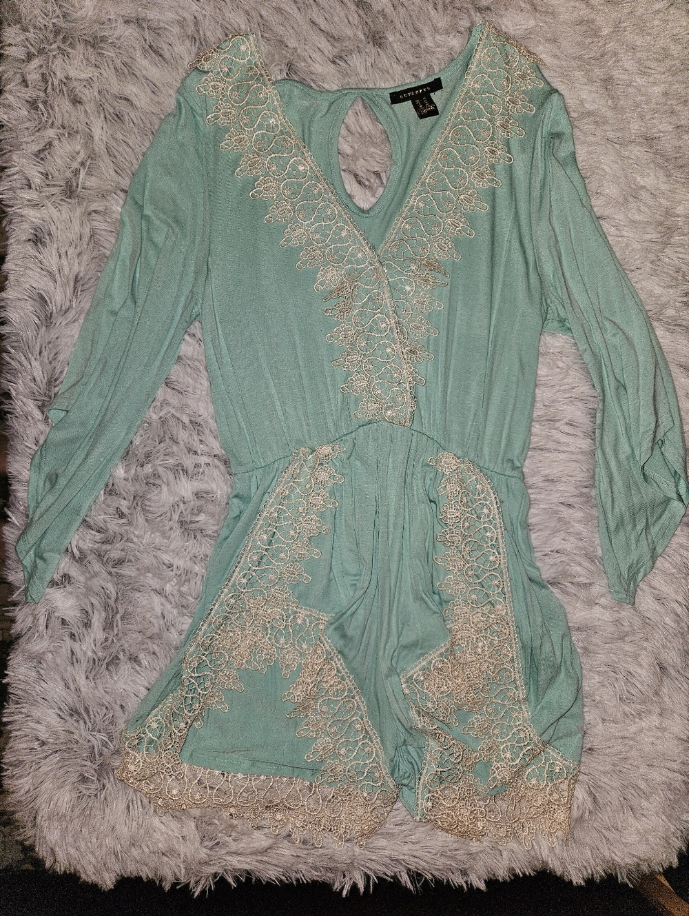 Revamped Mint Lace Trim Romper | Boho Flowy | Size Medium
